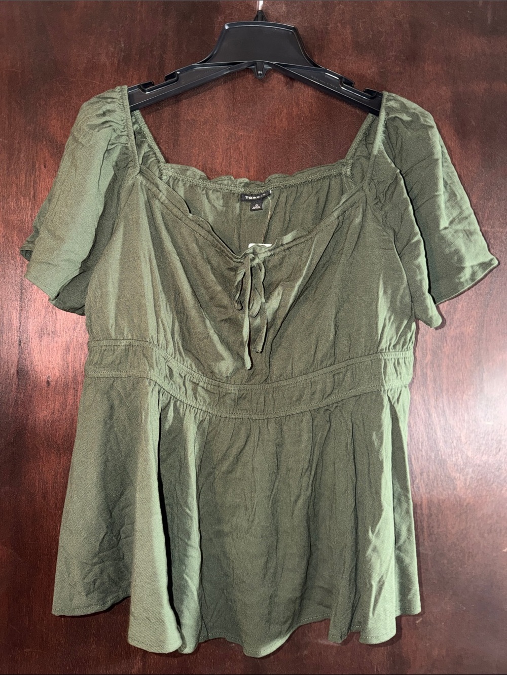 torrid Olive Green Flutter Sleeve Peplum Blouse- Size 0